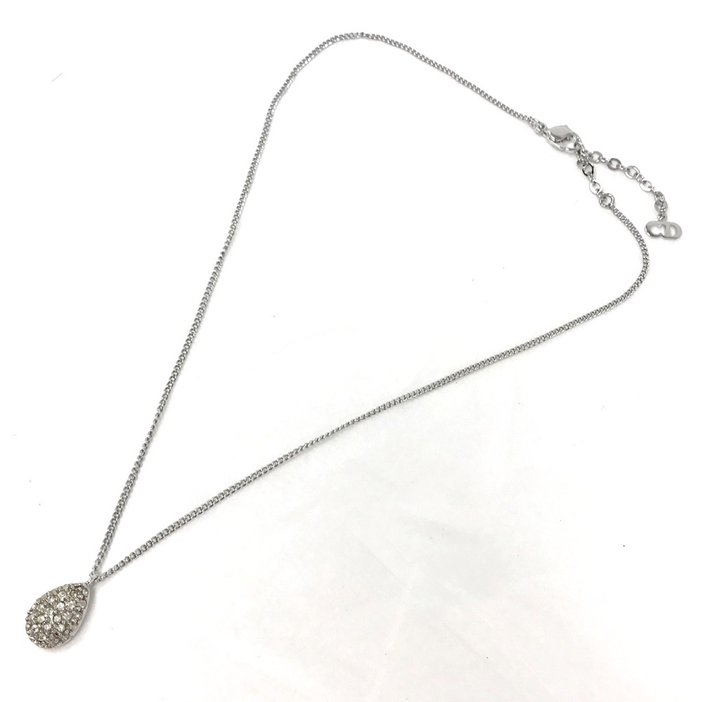 Dior silver tone chain with pave rhinestone pendant